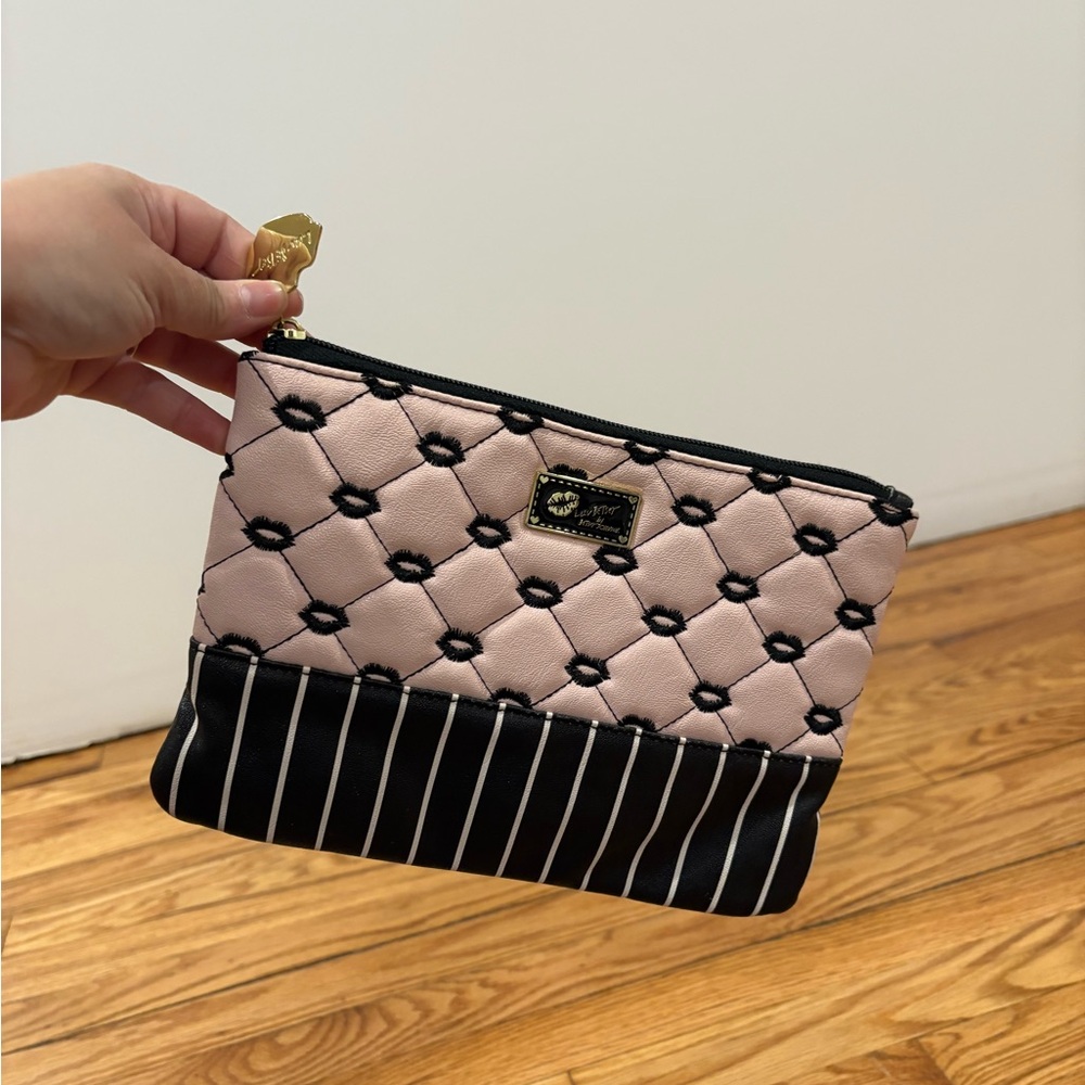 Betsy Johnson Elegant Pink and Black Quilted Clutch